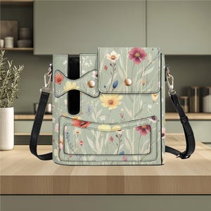 Crossbody bag "separate water bottle cup storage" portable bag Adjustable Strap floral botanical wildflowers  Vegan leather drink tote