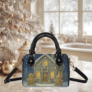 Petit sac à bandoulière Boston, sac à main, sac à main, Noël, vacances, maison, pain d&#39;épice, hiver, fantaisie, saison, conception, faire, a, beau, cadeau