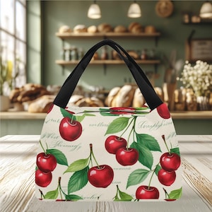 Bolsa de almuerzo portátil con diseño único de cerezas Bing. Ideal para la playa o un picnic. Un regalo ideal.