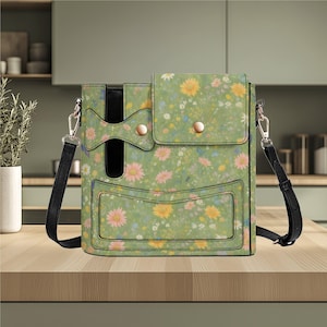 Crossbody bag "separate water bottle cup storage" portable bag Adjustable Strap floral botanical wildflowers  Vegan leather drink tote