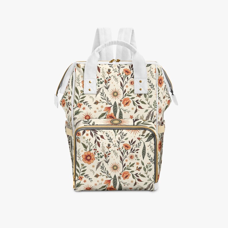 Floral cottage core Multi function Backpack tablet computer bag school book bag , Diaper bag image 10