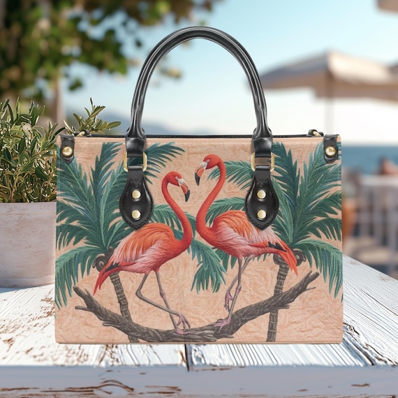 Flamingo Floral Art Design Shoulder Bag Purse Tote Vegan  display picture 3