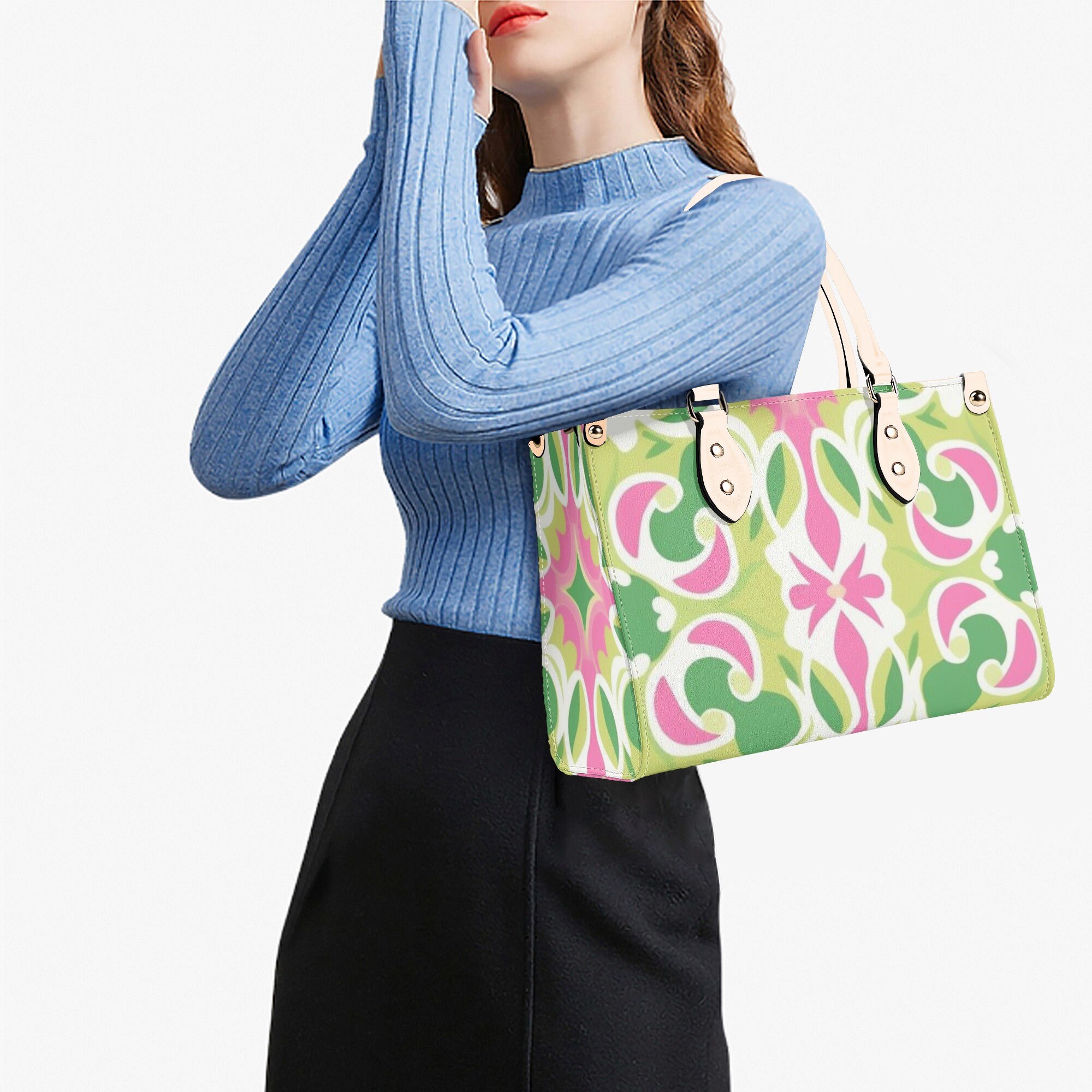 Leather Handbag beautiful design abstract art spring colors