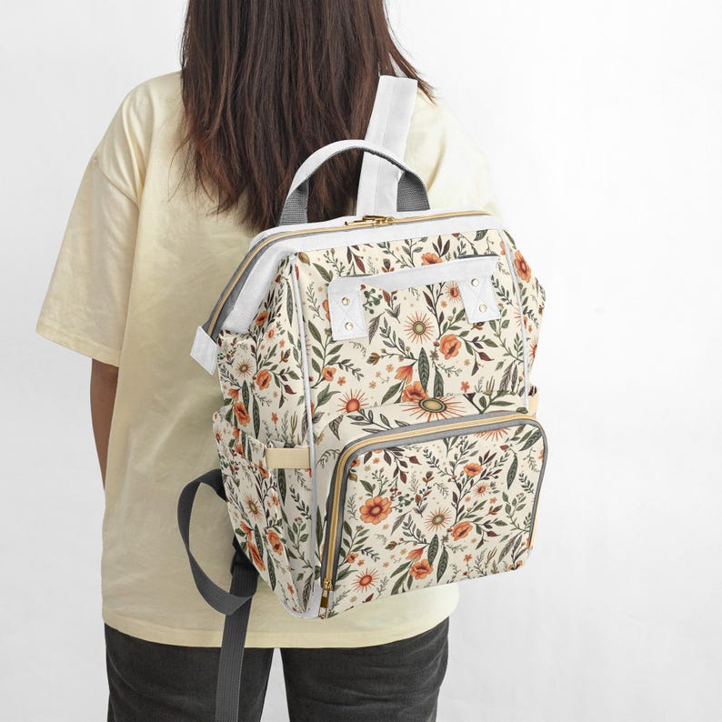 Floral cottage core Multi function Backpack tablet computer bag school book bag , Diaper bag image 1
