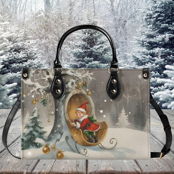 Borsa a mano grande artigianale da donna in pelle stampata bordeaux