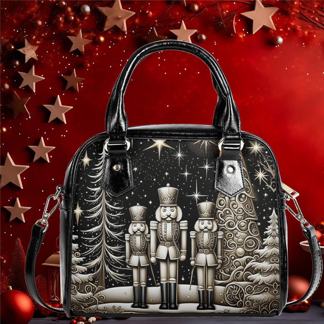すーちゃんのクリスマスバッグ Vegan Leather Shoulder Handbag Nutcrackers Christmas Tree Holiday
