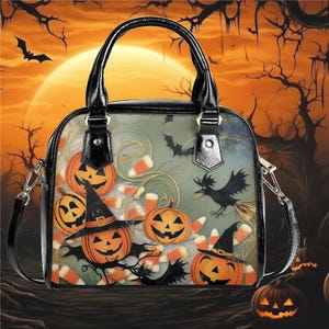 Bolso de mano tipo cartera con asa para hombro, diseño divertido y caprichoso, con forma de calabaza, pájaro y murciélago de Halloween