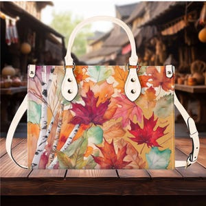 Luxus Frauen PU-Leder Handtasche Tote Geldbörse Frühling Sommer Herbst Blätter mit weißer Rinde Kunst Design Blumen botanische Kunst Geschenk Mama Frau Oma