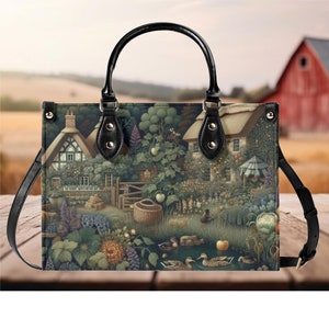 Luxury Women  leather Handbag tote purse beautiful summer fall winter wildflowers floral botanical garden Cottagecore farmhouse 2 sizes