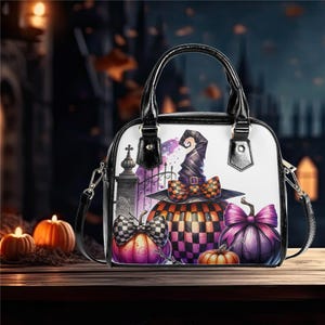 Whimsical Halloween Bag Pumpkin Witch hat Purse Vegan Leather Satchel fun cute Shoulder satchel messenger purse satchel tote fun cute witchy