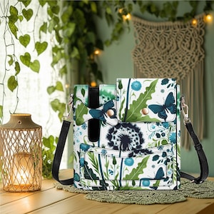 Crossbody bag "separate water bottle cup storage" portable bag Adjustable Strap floral botanical wildflowers  Vegan leather drink tote