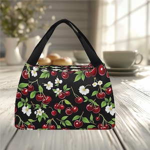 Bolsa de almuerzo portátil con diseño único de cerezas Bing. Ideal para la playa o un picnic. Un regalo ideal.