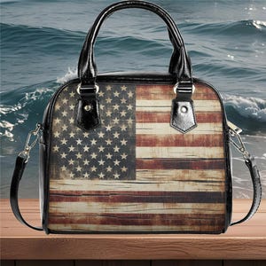vegan leather Shoulder Handbag Spring summer holidays American flag design or everyday bag purse black crossbody fun satchel tote