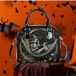 Whimsical Halloween Purse Satchel fun cute satchel messenger purse tote fun cute black Halloween handbag witchy witchy  spooky