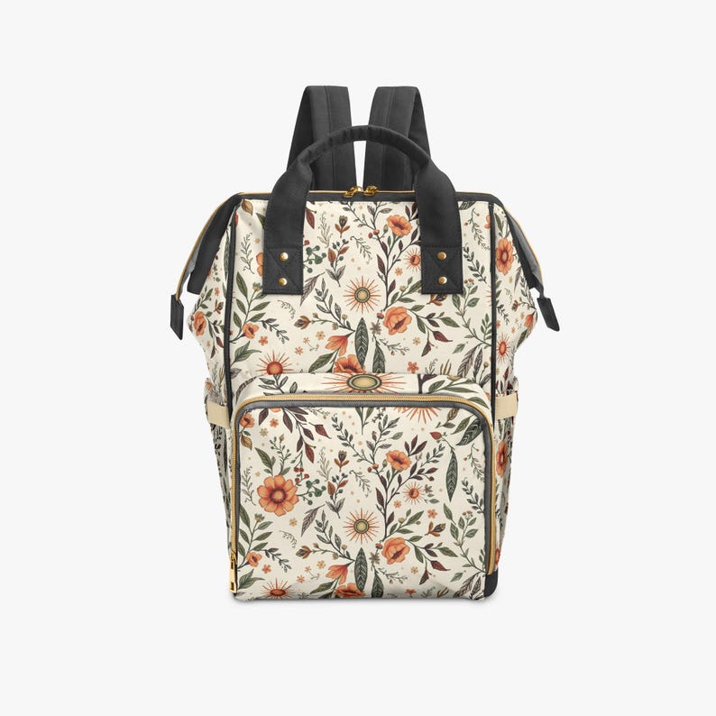 Floral cottage core Multi function Backpack tablet computer bag school book bag , Diaper bag image 2