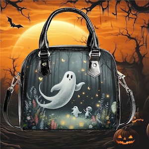 Whimsical Halloween ghost Purse Satchel fun cute satchel messenger tote fun cute black Halloween handbag witchy witchy  spooky witchy purse