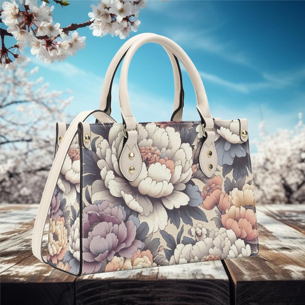 Womens handbag shoulder satchel tote PU Leather Handbag with Shoulder Strap Beautiful Magnolia cute Spring summer Abstract flower botanical