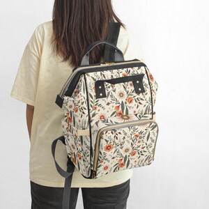 Floral cottage core Multi function Backpack tablet computer bag school book bag , Diaper bag image 6