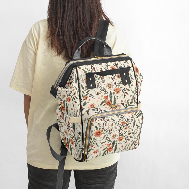 Floral cottage core Multi function Backpack tablet computer bag school book bag , Diaper bag image 6