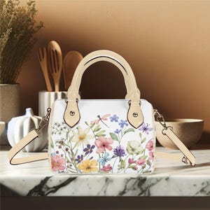 Bolsa feminina de couro pequena, transversal, bolsa de ombro Boston, bolsa de mão, Cottage, com estampa floral, dragão, presente para mãe ou avó