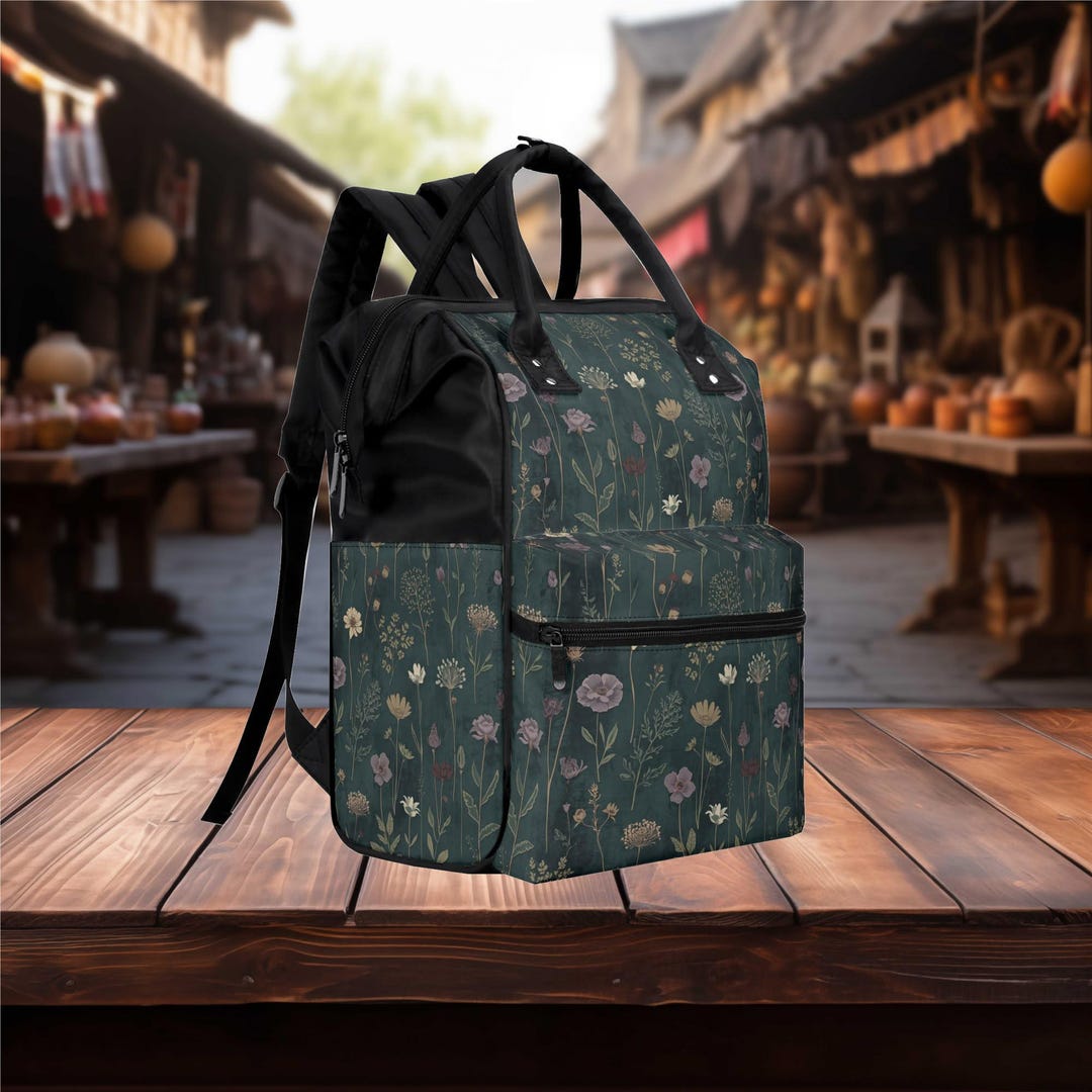 Flower Dark Cottage Core Multi Function Backpack Tablet Computer Bag ...