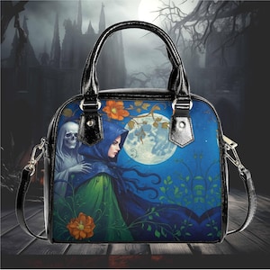Whimsical Halloween witchy moonlight ghost Purse Satchel fun cute messenger purse tote  black Halloween handbag witchy witchy witchy purse