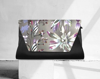 Clutch Envelope evening bag prom reception purse Floral flower botanical colorful silver design abstract print Gift Mom Grandma wife friend