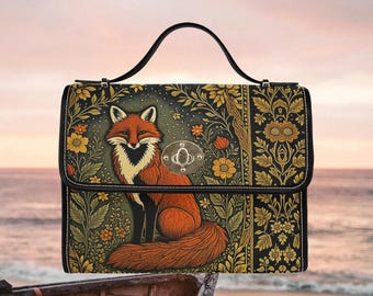 Red fox floral cottage core Satchel messenger shoulder bag messenger purse crossbody Lock bag..