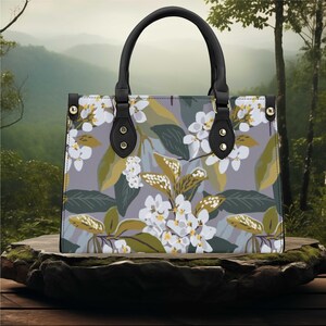 Frauen PU Leder Handtasche Tote Geldbörse schönen Frühling Blumenhandtasche Botanischen Garten Blumen Frühling Sommer olivgrün grau Farben