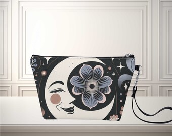 Fermeture éclair maquillage sling face lune cottagecore cosmétique design abstrait sac pochette accessoire moderne élégant