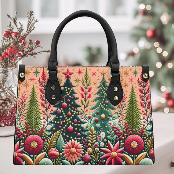 Handbag Shoulder Bag Purse Tote Vegan Leather Christmas Tree