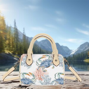 Bolsa feminina de couro caranguejo oceano crossbody pequena bolsa de ombro Boston bolsa bolsa bolsa bolsa Cottage core design floral presente para mãe ou avó