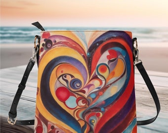 Women's PU Bucket Bag Shoulder Bag purse Beautiful cute spring summer heart abstract beautiful design gift for Mom wife frien