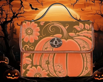 Halloween Thanksgiving satchel shoulder bag messenger bag crossbody pumpkin handbag witch removal strap purse Holiday fall season cute fun