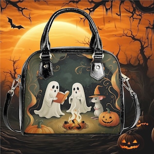 Whimsical Halloween ghosts pumpkin Purse Satchel fun cute satchel messenger tote fun cute black Halloween handbag witchy witchy  spooky