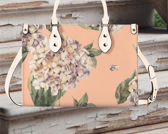 Luxury Women PU leather Handbag tote purse beautiful spring floral botanical garden of wildflowers Cottagecore farmhouse look design