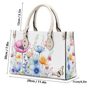 Women Vegan Leather Tote Spring Floral Pink, Blue Handbag Botanical ...