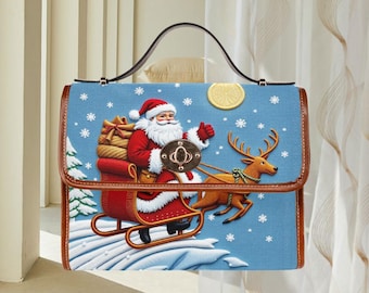 Kerstvakantie Kerstman slee canvas schoudertas schoudertas schoudertas past goed bij de feestdagen