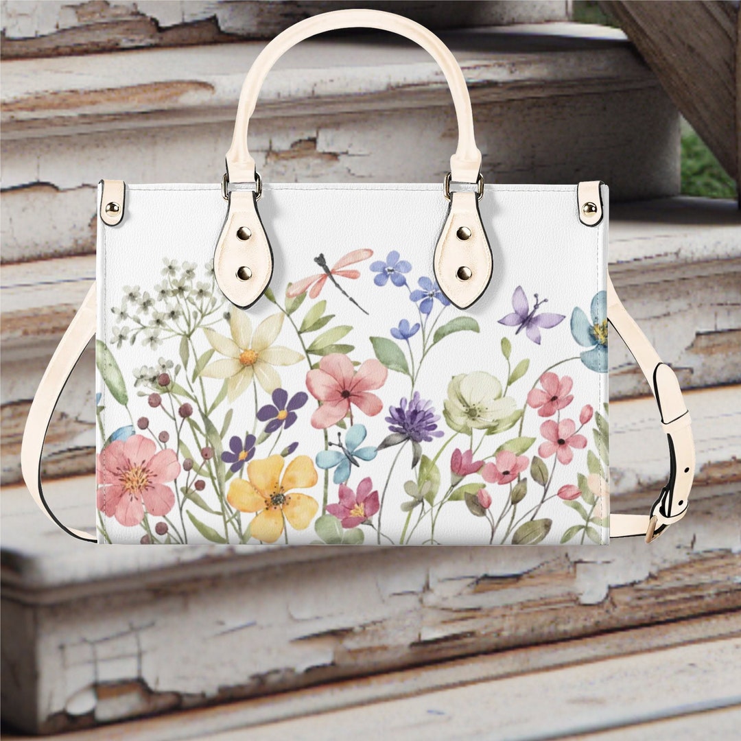Luxury Women PU Leather Handbag Tote Purse Beautiful Spring Floral ...