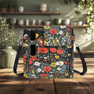 Crossbody bag "separate water bottle cup storage" portable bag Adjustable Strap floral botanical wildflowers  Vegan leather drink tote