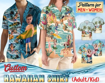 Personalisiertes Hawaiihemd mit Gesicht, Hawaiisches Aloha Fotohemd, benutzerdefiniertes menschliches Gesicht Button-Up-Shirt, tropisches Hochzeit Junggesellenabschied Shirt