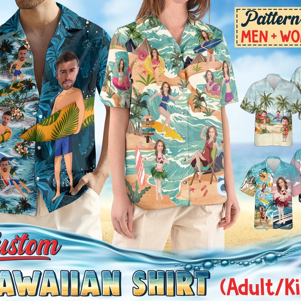 Personalized Hawaiian Shirt With Face, Hawaiian Aloha Photo Shirt, Custom Human Face Button-Up Shirt, Tropical Wedding Bachelor Party Shirt