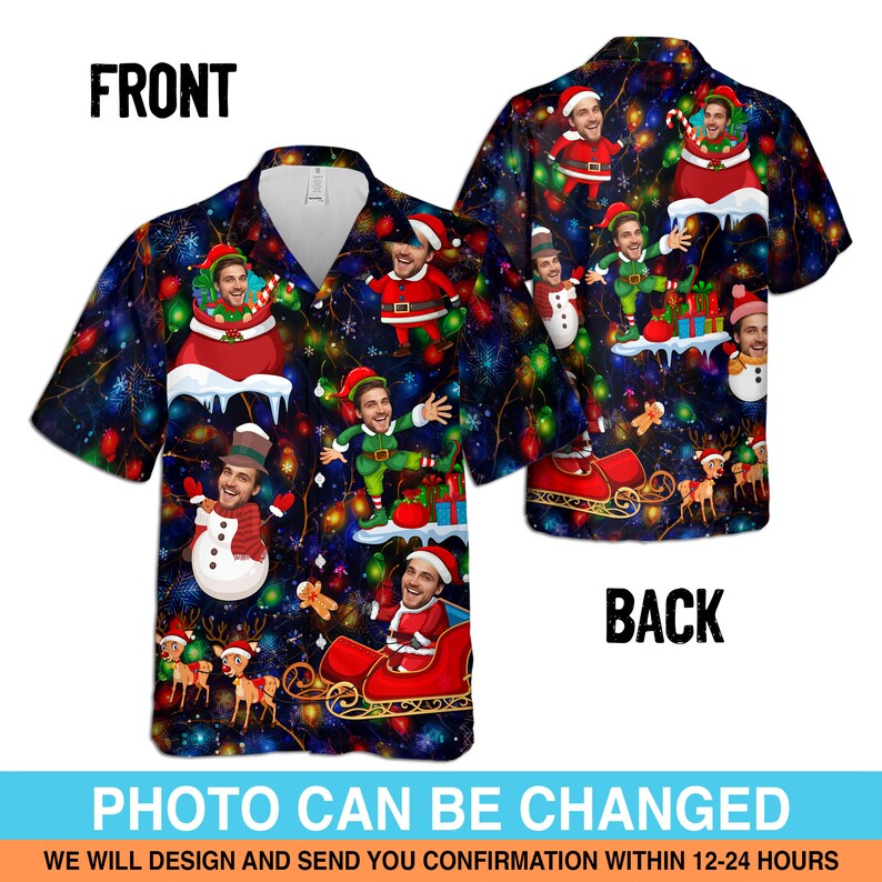 Custom Face Christmas Hawaiian Shirt, Christmas Hawaiian Shirt for Men