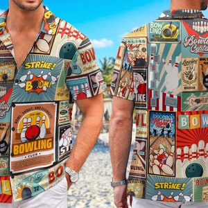 Bowling Retro Shirts, Funny Bowling Shirts for Men Button Down, Hawaiian Shirts For Bowlers, Bowling Party Outfits, Gift For Bowling Lovers
