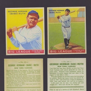 2 card lot 1933 Babe Ruth reprint mint 2 cards