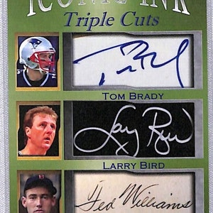 lote de 5 autógrafos fac-símile de Tom Brady, Ted Williams e Larry Bird, 5 cartões