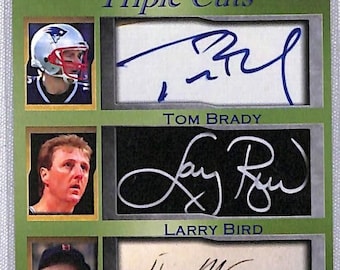 lot of 5 Tom Brady Ted Williams Larry Bird facsimile autographs 5 cards