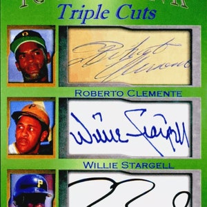 lotto di 5 facsimili di autografi di Roberto Clemente, Willie Stargell e Barry Bonds, 5 carte