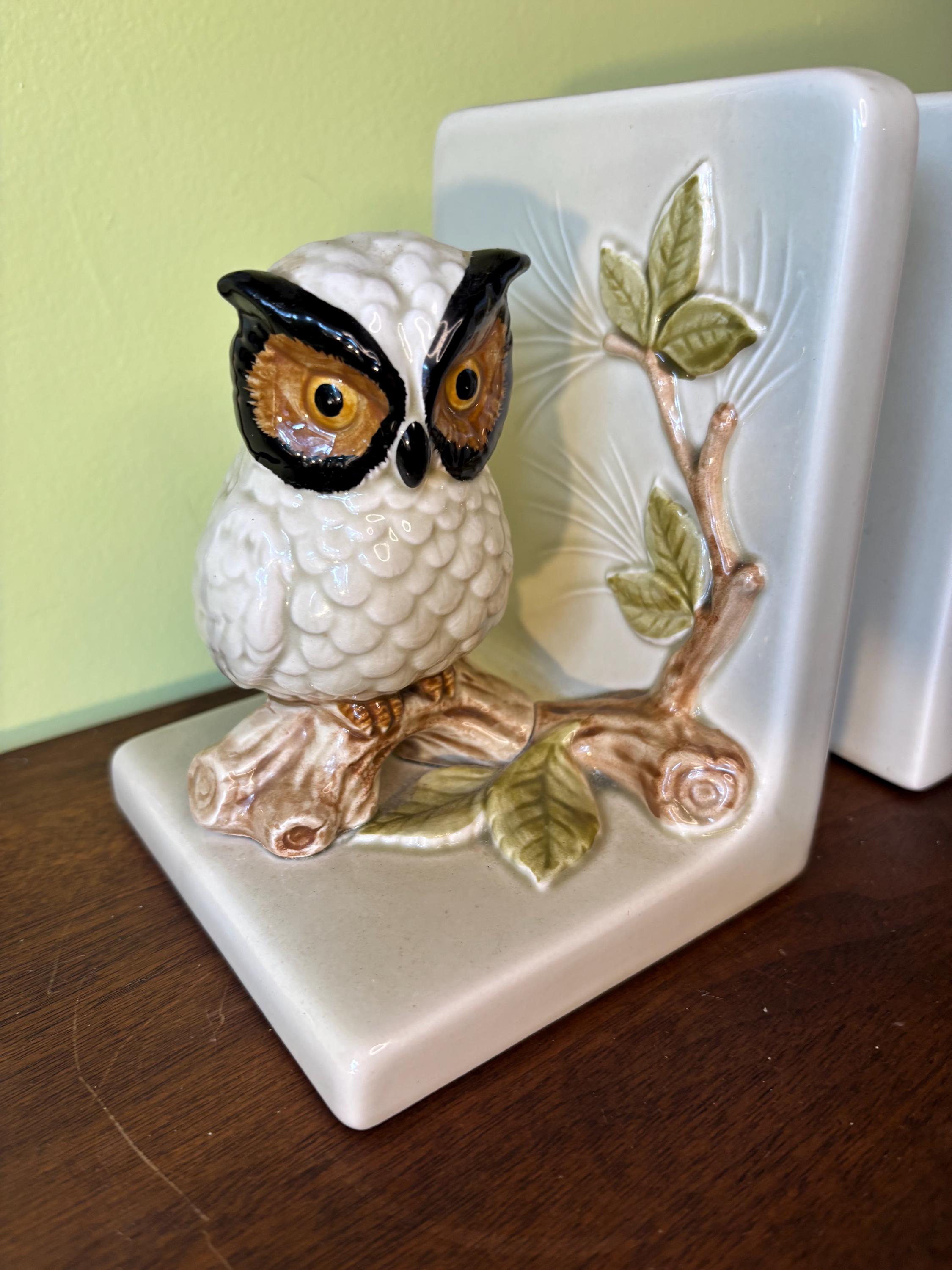 Vintage Otagiri Owl Bookends (2) 1979 hand painted