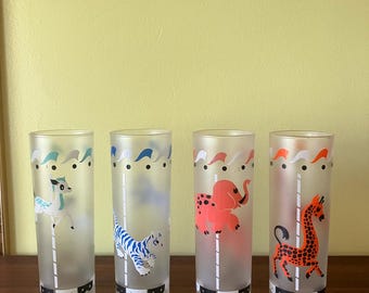 Set of 4 Libbey Highballs Carousel Barware